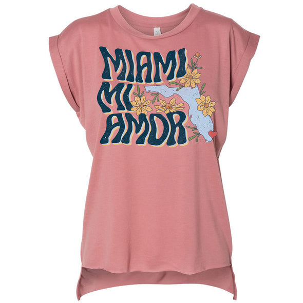 Miami mi Amor Florida Rolled Sleeve Tank