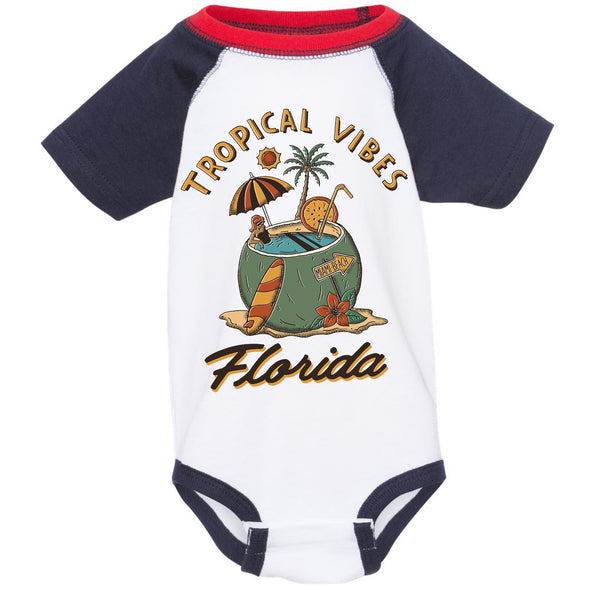 Tropical Vibes Florida Baseball Baby Onesie