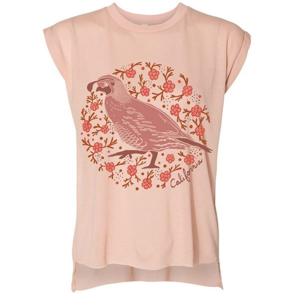 CA Poppy Quail Rolled Sleeve Tank-CA LIMITED