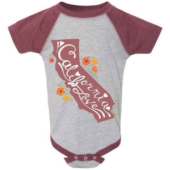 CA State With Poppies Baseball Baby Onesie-CA LIMITED