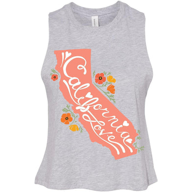 CA State With Poppies Cropped Tank-CA LIMITED