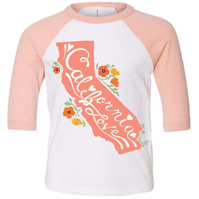 CA State With Poppies Toddler Baseball Tee-CA LIMITED