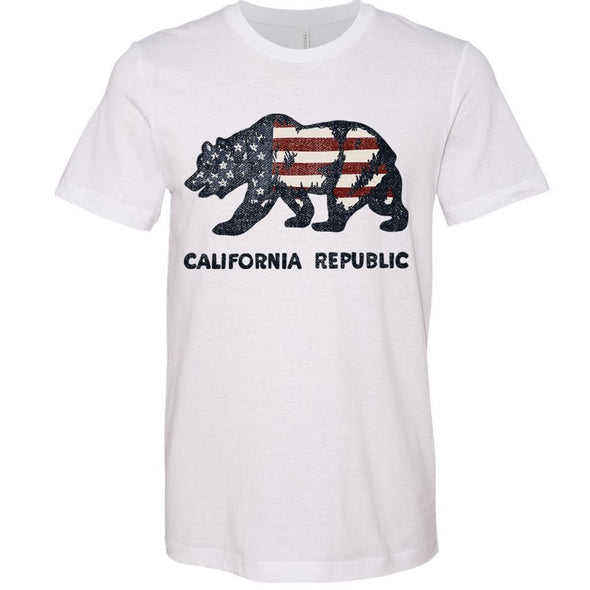 California Bear Stars & Stripes White Tee-CA LIMITED