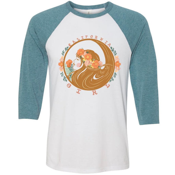 California Flower Girl Pastel Blue Baseball Tee-CA LIMITED