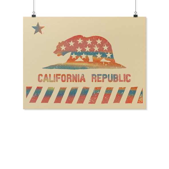 California Star Flag Cream Poster-CA LIMITED