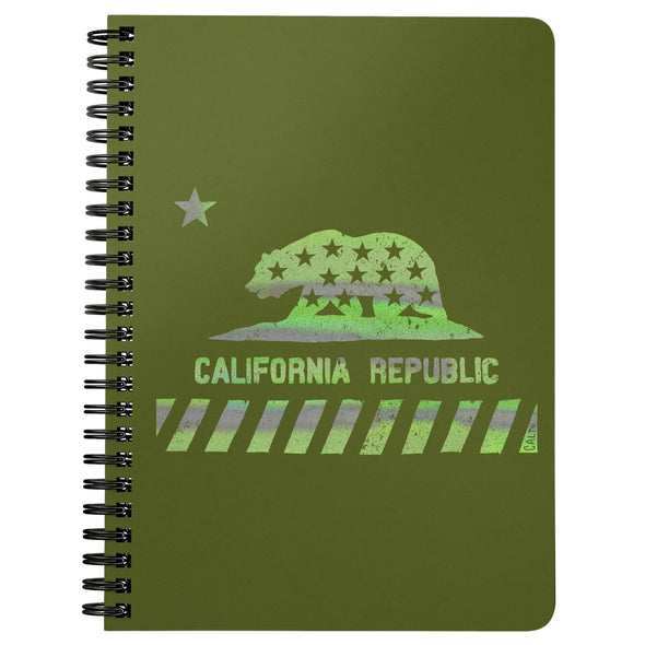 California Star Flag Olive Spiral Notebook-CA LIMITED