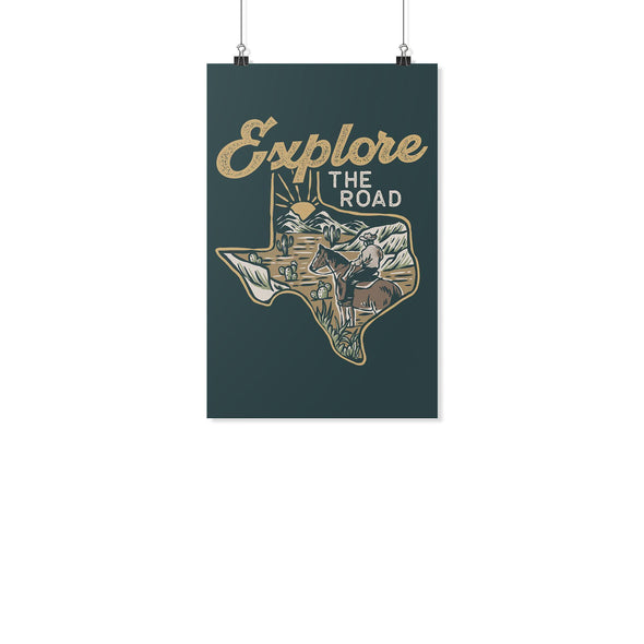 Explore the Road Texas Dark Teal Poster-CA LIMITED