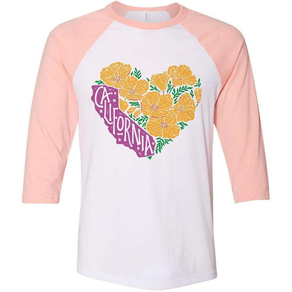 Poppy Heart Peach Baseball Tee-CA LIMITED