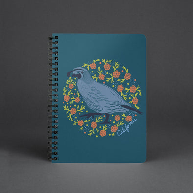 Poppy Quail Eden Blue Spiral Notebook-CA LIMITED