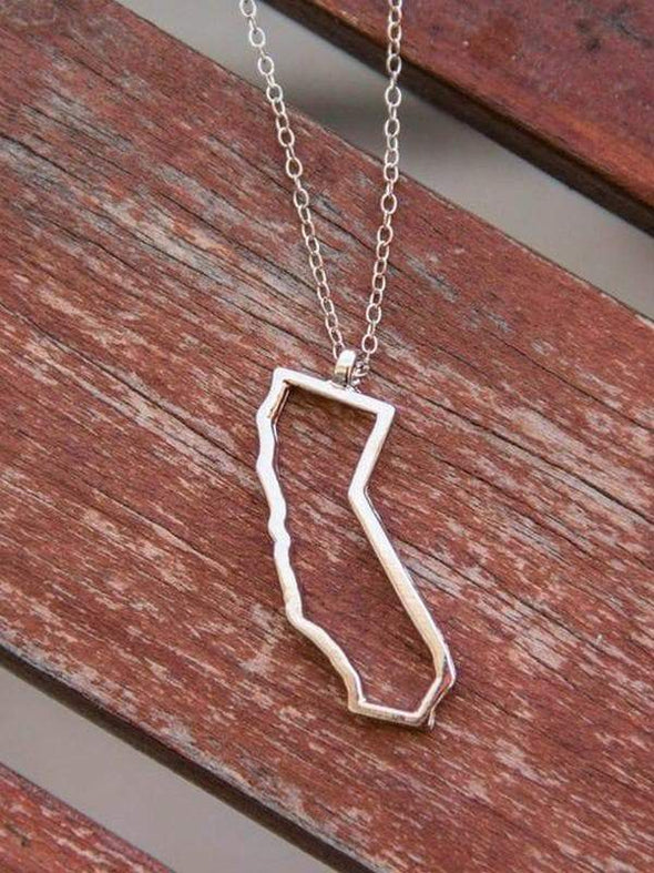 Silver California Outline Necklace-CA LIMITED