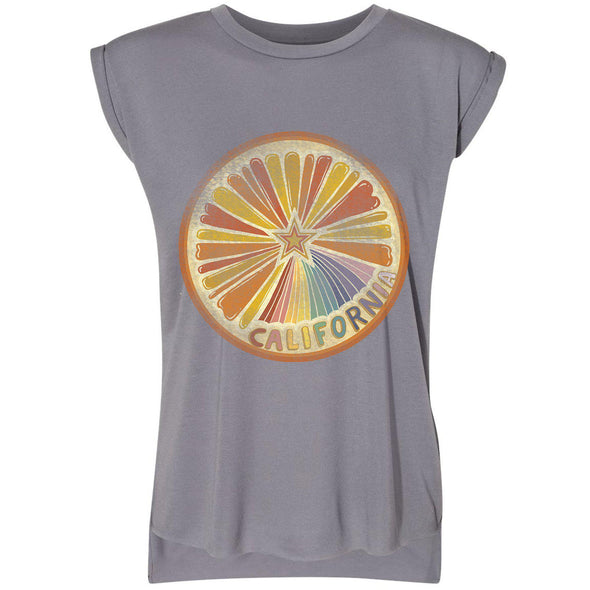 Starburst Orange Rolled Sleeve Tank-CA LIMITED