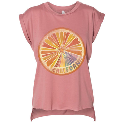 Starburst Orange Rolled Sleeve Tank-CA LIMITED