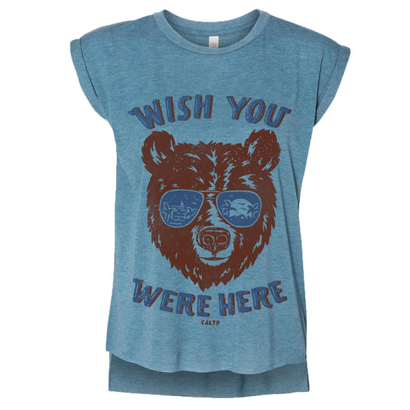 Wish You Were Here Rolled Sleeve Tank-CA LIMITED