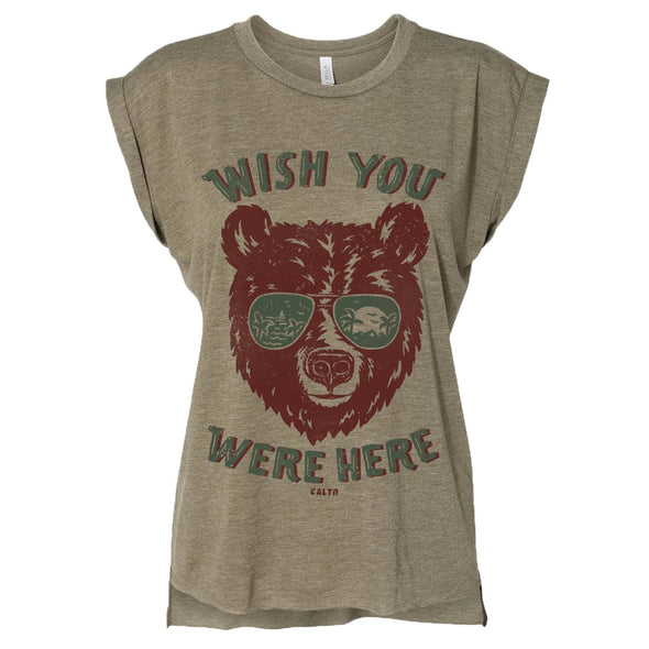 Wish You Were Here Rolled Sleeve Tank-CA LIMITED